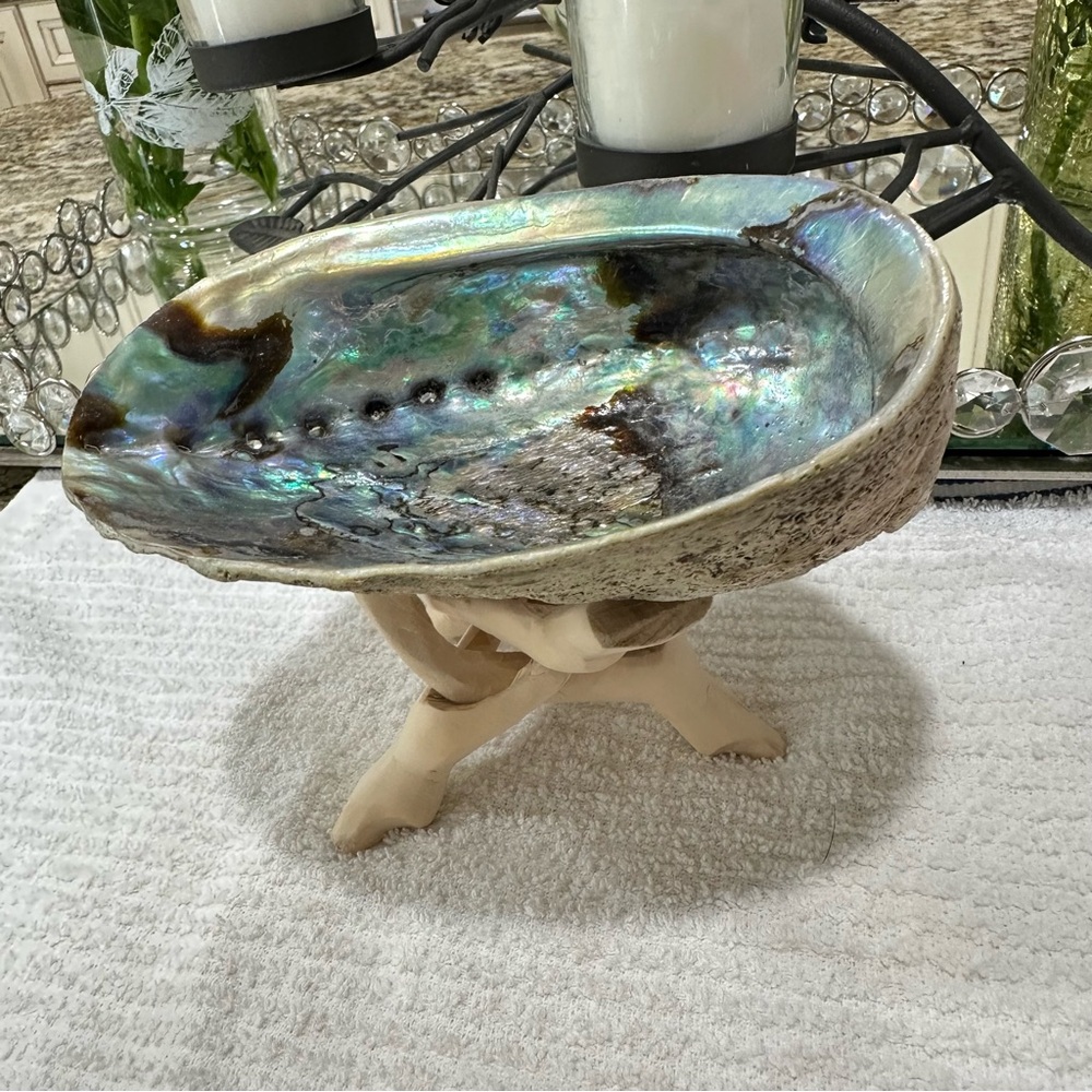Elegant Abalone Shell Art Piece with collapsible stand ring holder trinket dish - Picture 15 of 15
